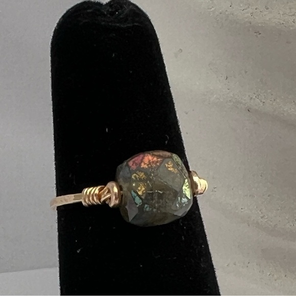 LABRADORITE Gemstone Gold wire Wrap Ring - Picture 1 of 14